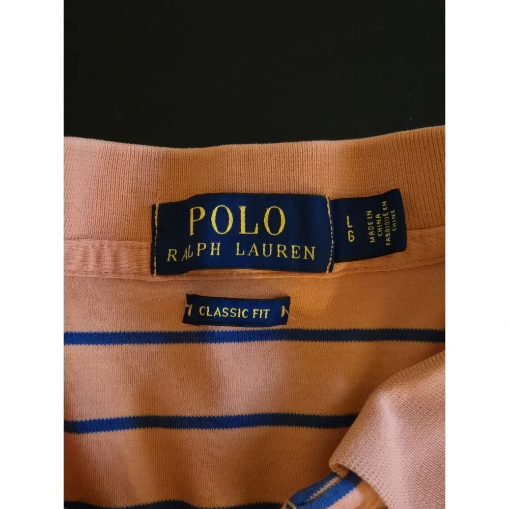 Polo Ralph Lauren Mens Large Classic Fit Orange With‎ Blue Stripes